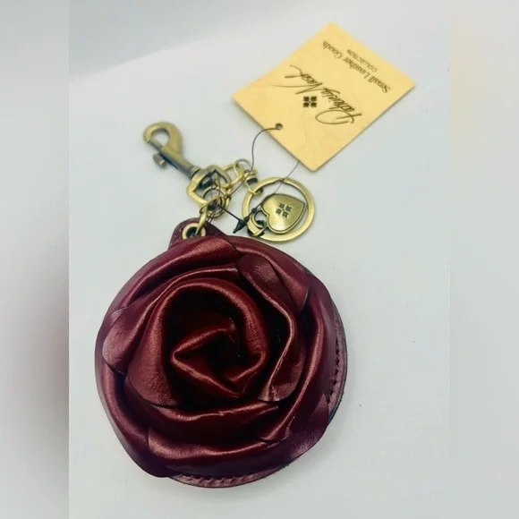 Patricia Nash Ox-blood Rose Leather Compact Mirror Keychain NWT - Picture 1 of 4